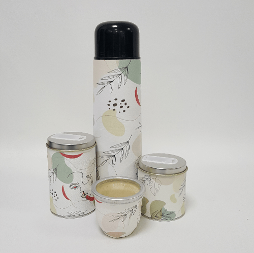 Glass Gourd, Thermos & 2 Cans Set
