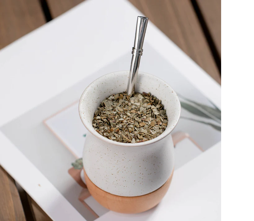 260ml Ceramic and wooden Yerba Mate Gourd Cup